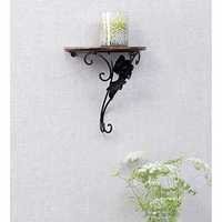Desi Karigar Wooden Shelf And Wrought Iron Wall Rack Bracket Shelf Fancy Design