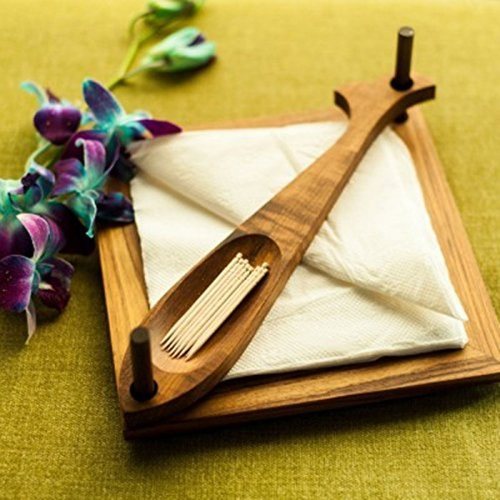 Desi Karigar Wooden Beautiful Design 2 Compartments Wooden Napkin Holder Size(7.5 x7.5 x3.1) Inch