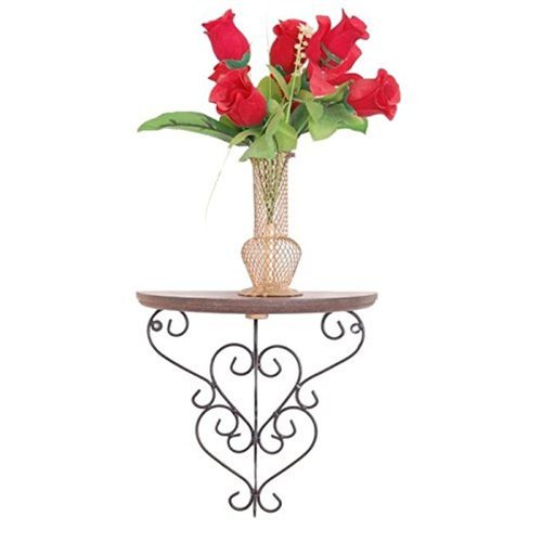 Desi Karigar Wooden Shelf And Wrought Iron Big Wall Bracket Rack
