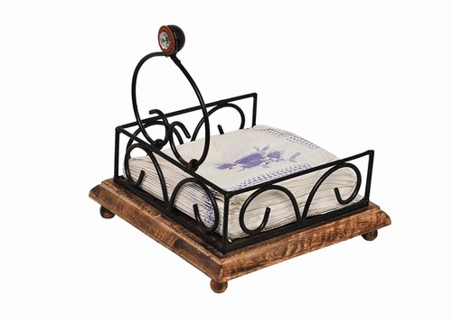 Desi Karigar Wooden  Iron Antique Tissue Holder