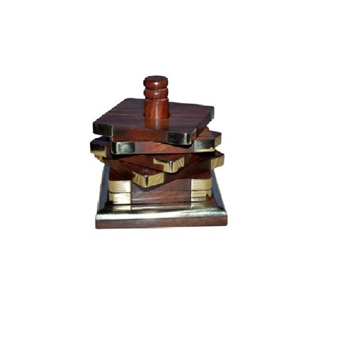Desi Karigar Wooden Handcrafted Premium Quality Coaster Set (Brown)