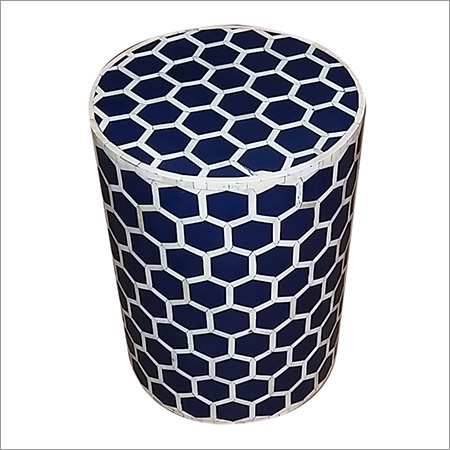Blue Hexagon Pattern Bone Inlaid Round Stool