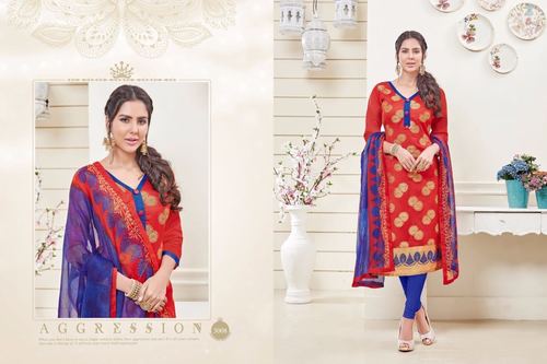 Red And Blue Fancy Dress Material