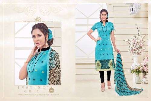Sky Blue Cotton Silk Dress Material