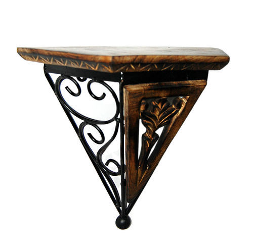 Desi Karigar Beautiful wood shelf And wrought iron New Fancy wall bracket Size (LxBxH-14x7x15 inch)