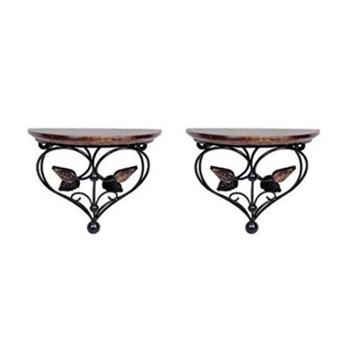 Desi Karigar Home Decor Premium Quality Leaf Design Shelf Rack Wall Bracket Wall Rack Set of 2