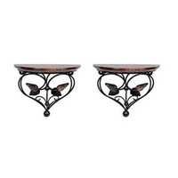 Desi Karigar Home Decor Premium Quality Leaf Design Shelf Rack Wall Bracket Wall Rack Set of 2