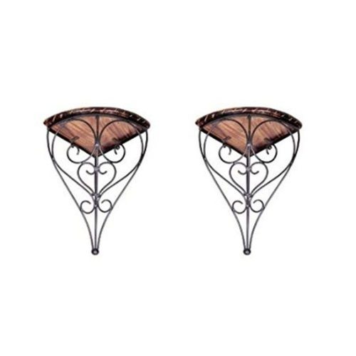Desi Karigar Home Decor Wall Hanging Fancy Bracket Wooden Iron Wall Shelf set of 2