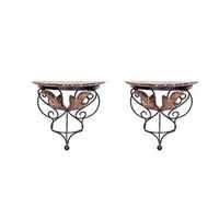 Desi Karigar wood & wrought iron hand carved leaf design wall bracket set of 2