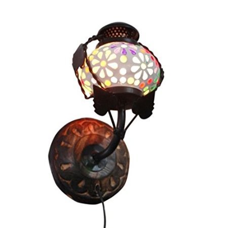 Desi Karigar Wooden & Iron Fancy Wall Hanging Electric Colored Chimney Lamp Design