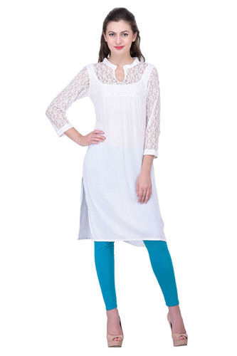 White Rayon Dress With Net