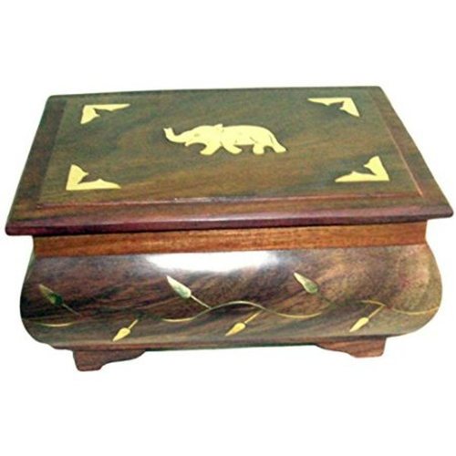 Desi Karigr Wooden Antique Jewellery Box with Brass Carving
