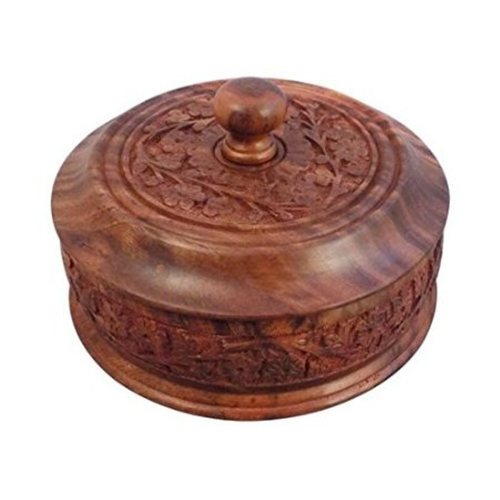 Desi Karigar Wooden Dry Fruit Box With Hand Carved design. Size (lxbxh-4x4x3) Inch