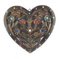 Desi Karigar Wooden Key Holder In Heart Shape With Handicraft Design