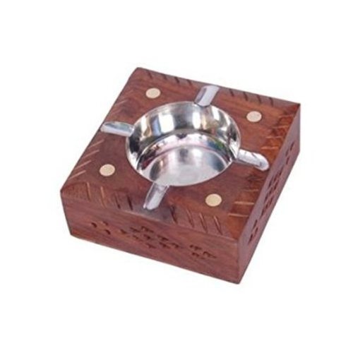 Desi Karigar Wooden Premium Quality Antique Ashtray With Brass Inlay