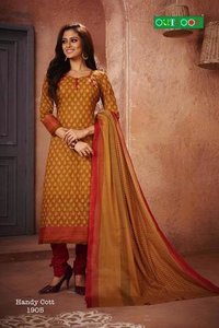 Brown And Red Printed Crepe Suits