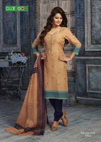 Cream And Blue Sleeveless Salwar Kameez