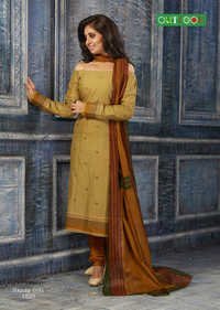 Yellow And Brown Ladies Silk Suits