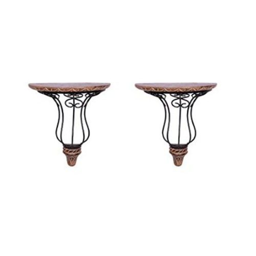Desi Karigar Wooden Shelf And Wrought Iron Wall Bracket  D Shape