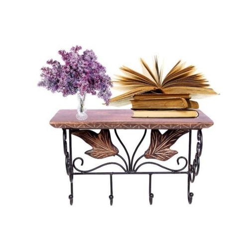 Desi Karigar Wooden & Wrought Iron Wall Bracket | Book Rack | Cloth Hanger