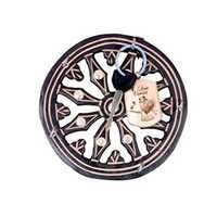 Desi Karigar Wooden Key Holder In Wheel Shape With Handicraft Design and Brass Inlay