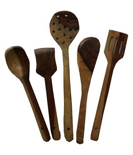 Desi Karigar Brown Wooden Spoon Set Of 5