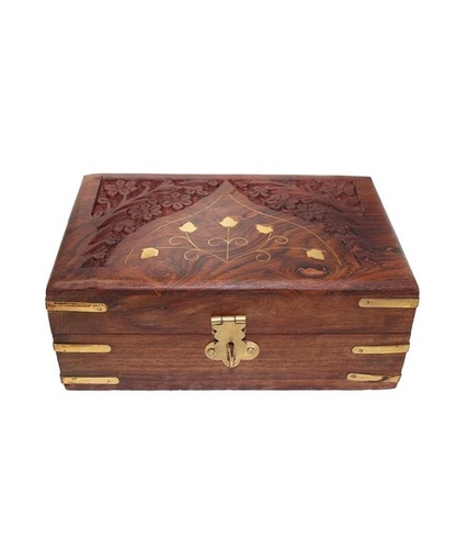 Desi Karigar Brown Wooden Box With Red Cloth Finishing