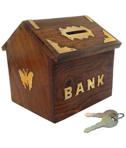 Desi Karigar Brown Wooden Piggy Bank