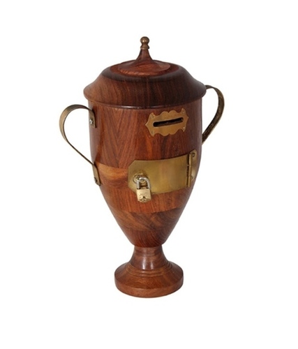 Desi Karigar Trophy Shaped Brown Wood Money Bank Home Decor
