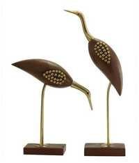 Desi Karigar Brown Wooden Crane Bird Set