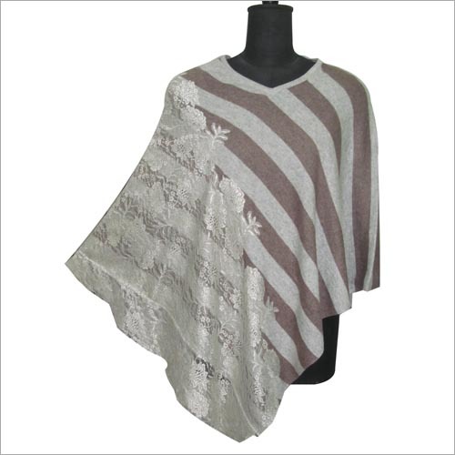 Ladies Designer Poncho - Cashmere, One Size, Grey | Stylish Design, Soft Fabric, Comfortable Fit, Floral Pattern, Striped Style