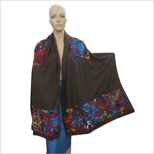 8476 - Wool Blend 70x180cm Brown, Soft Texture Embroidered Knit Scarf