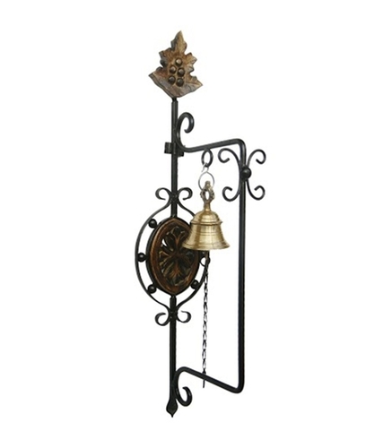 Desi Karigar Brown Mango Wood, Wrought Iron And Brass Door Bell With Leaf Design By DESI KARIGAR