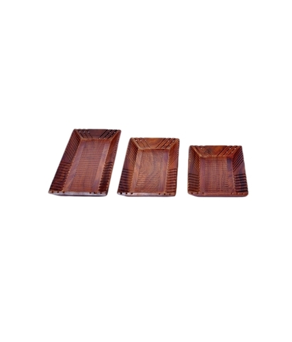 Desi Karigar A Wooden Tray - Set Of 3