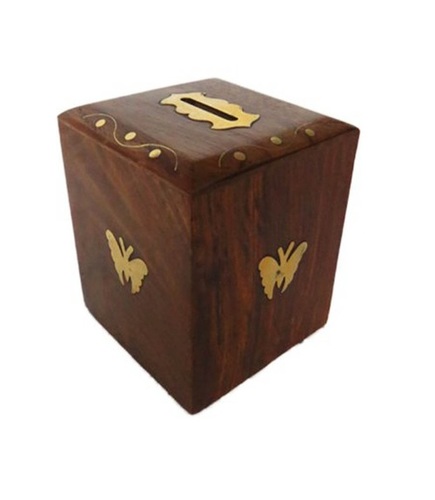 Desi Karigar Brown Wooden Piggy Bank