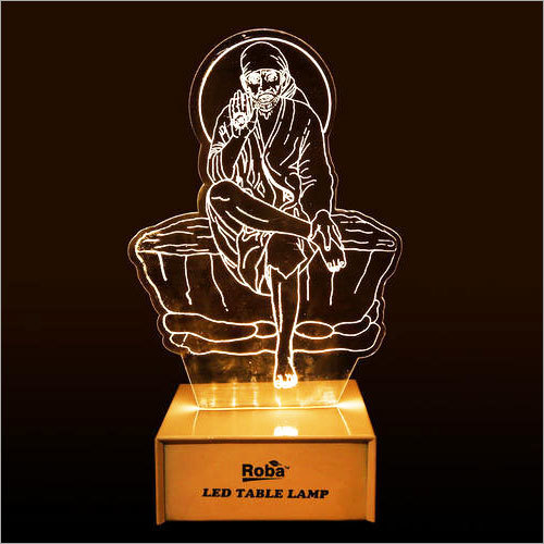 Sai Baba LED Light - Glass 7x5cm & 5x3cm Transparent Plastic Base | Decorative Design 230V 38g Weight