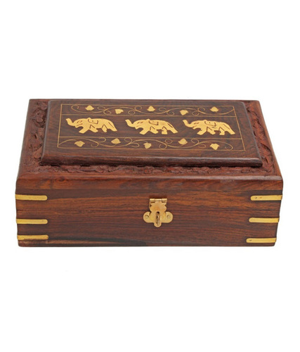 Desi Karigar Wooden Jewellery Box With Classic Brass Work ( Brown 7 x 5 inch )