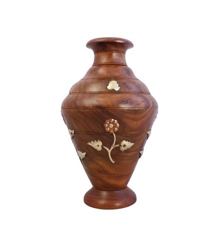 Desi Karigar Wooden Flower Vase with Carving (10 inch)