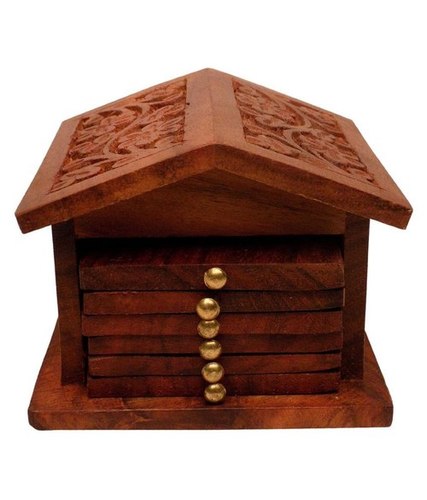 Desi Karigar Brown Wooden Tea Coasters Set of 6