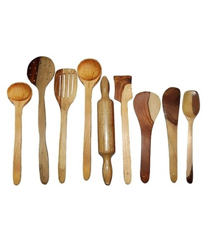 Desi Karigar Wooden Spoon Set of 9 Pcs/Wooden Spatula, Ladle & Kitchen Tool Set