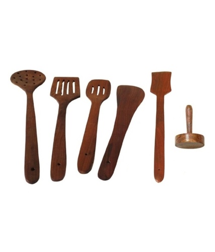 Desi Karigar Brown Wooden Skimmer - 6 Pieces