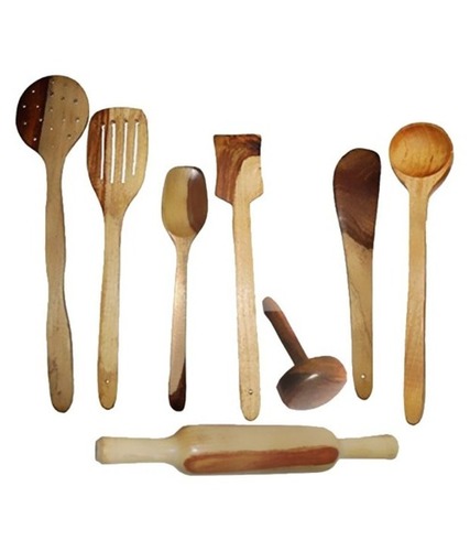 Desi Karigar Wooden Spoon Set of 8 Pcs/ Wooden Spatula, Ladle & Kitchen Tool Set