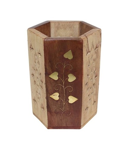 Desi Karigar  Brown Wooden Pen Holder