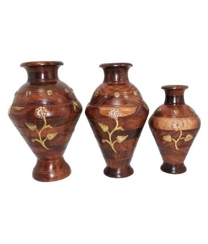 Desi Karigar Brown Wooden Floral Vase