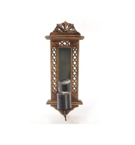 Desi Karigar Brown Wood And Iron Candle Stands (mirror Frame With Candle Holder By DESI KARIGAR
