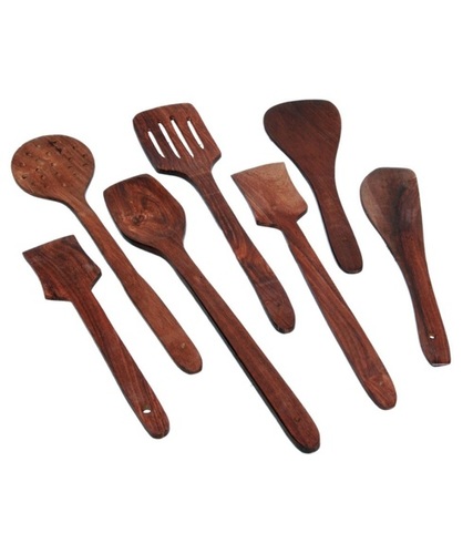 Desi Karigar Brown Wooden Spatula And Ladle Set Pack of 7