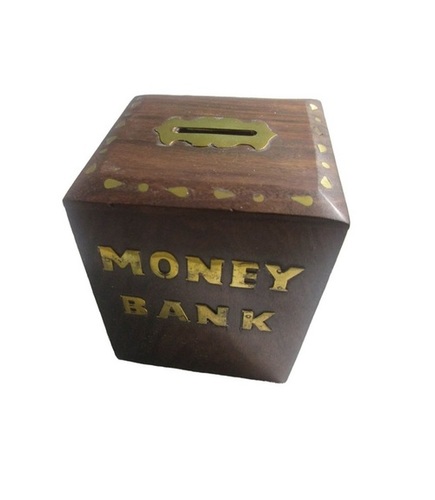 Desi Karigar Handicrafts Brown Wooden Money Bank For Kids