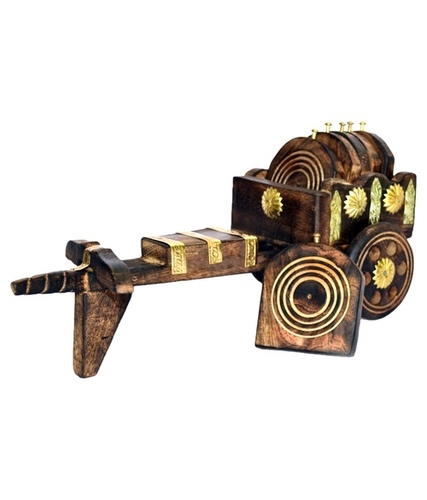 Desi Karigar Antique Bullock Cart Tea Coaster Of Wooden