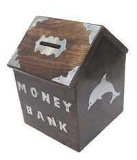Desi Karigar Brown Wooden Money Bank For Kids