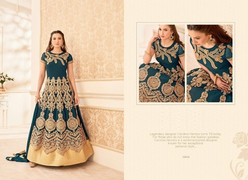 Green Buy Embroidery Work Anarkali Suit Online